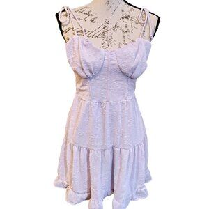 New Lavender Purple Floral Embroidered Tiered Milkmaid Style Ruffle Sundress